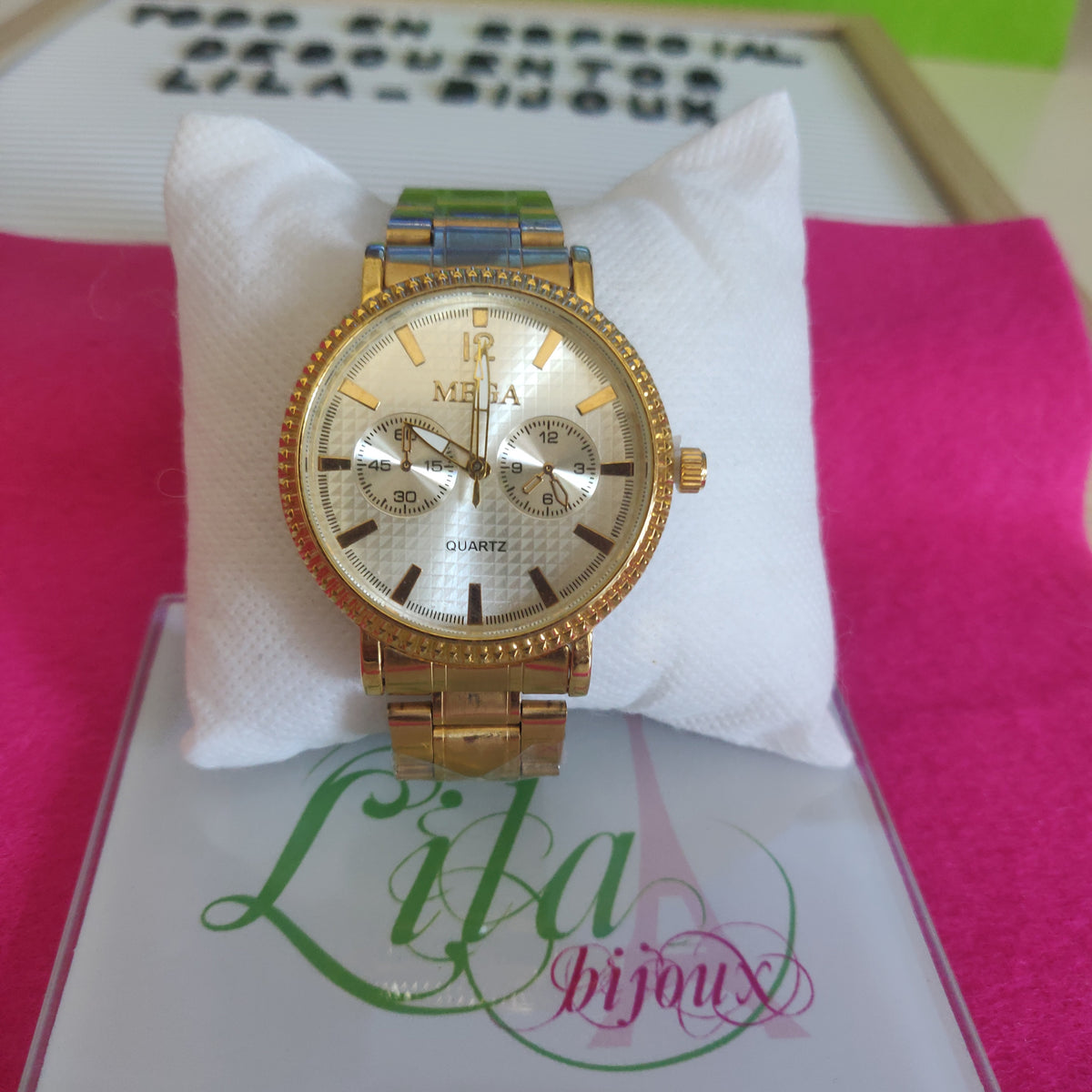 Reloj mega dorado fondo blanco Lila Bijoux