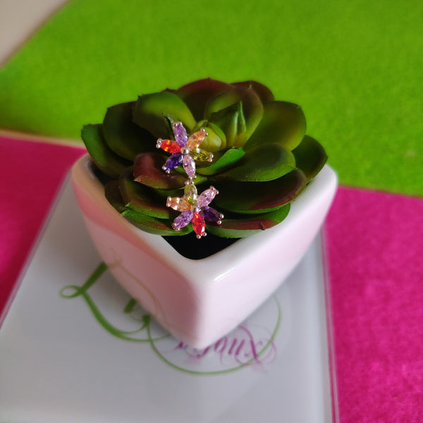 Arete Plateado flor colores-68