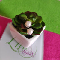 Arete Plateado flor perla de rio-72