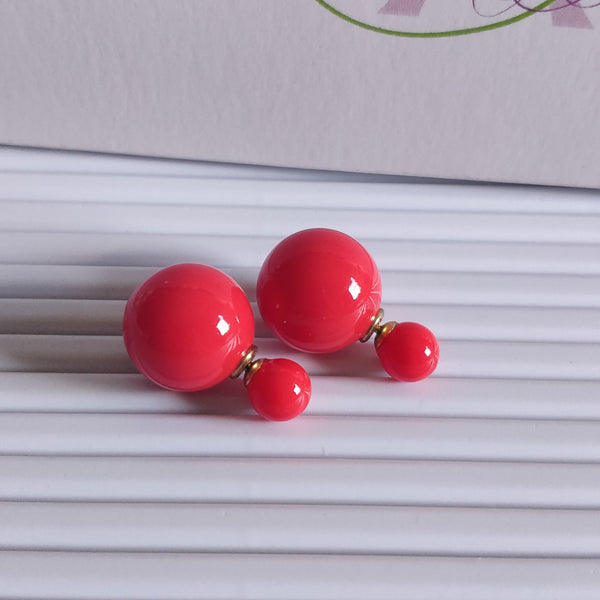 Arete bolas rojo acero inoxidable-174