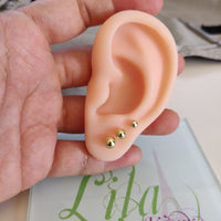 Aretes plata baño oro 14k dormilonas-Varios Tamaños a escoger