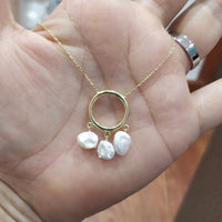 Cadena baño oro Perlas y circulo-10