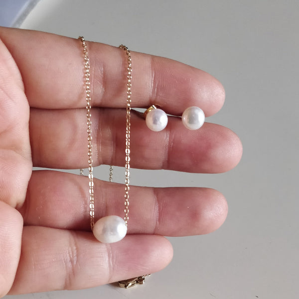 Set Cadena y arete dorado perla- SET08