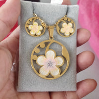 Set Cadena y arete flor grande - SET13