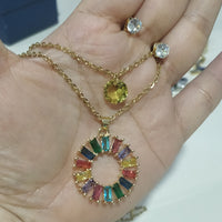 Set Cadena y aretes Colores Doble- SET48