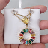 Set Cadena y aretes Colores Doble- SET48