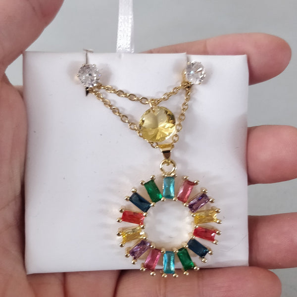 Set Cadena y aretes Colores Doble- SET48