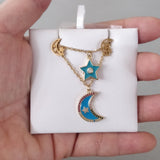 Set Cadena y aretes Doble Luna verde - SET51