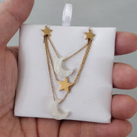 Set Cadena y aretes Triple Luna dorado - SET52