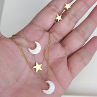Set Cadena y aretes Triple Luna dorado - SET52