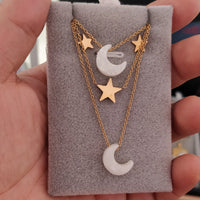 Set Cadena y aretes Triple Luna dorado - SET52