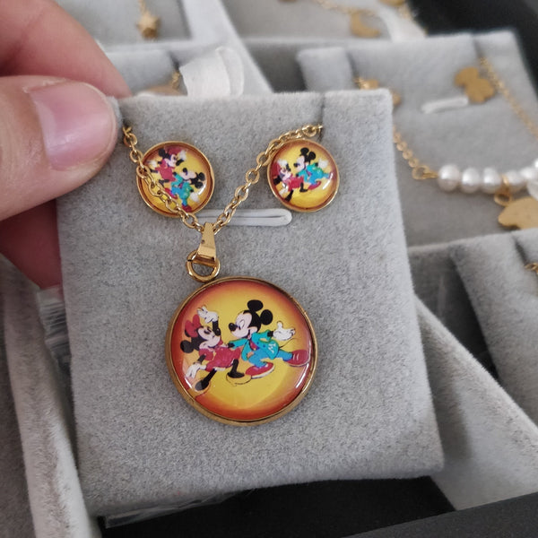 Set Cadena y aretes Mickey y Minnie - SET61