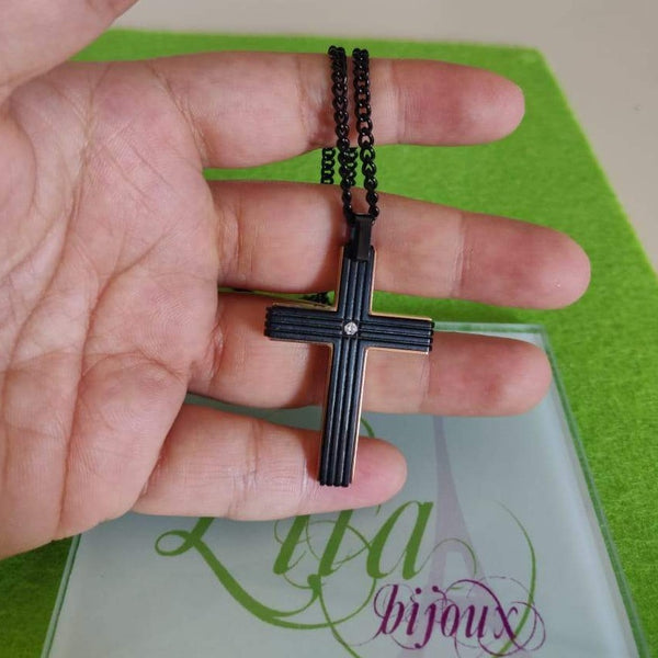 Cadena Hombre Cruz Negra Acero Inoxidable