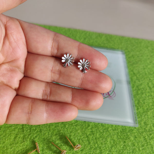 Aretes plata 925 flor mariquita