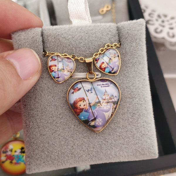 Set Cadena y aretes Princesa Sofia corazon- SET63