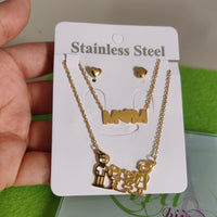 Set Cadena y arete doble mom familiar- SET70